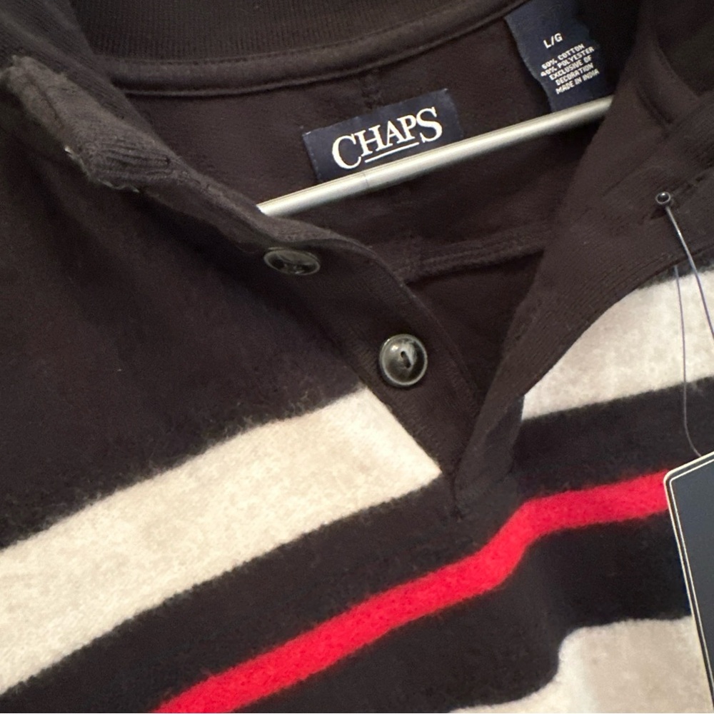 Chaps Ralph Lauren Pullover Fleece Sweatshirt Men's L  Black & Red NWT - Picture 8 of 12